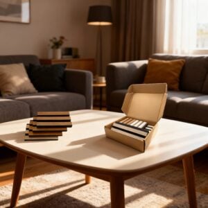 Freja slatted panel patterns on a living room table