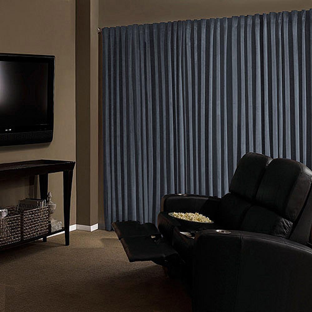 Curtain in cinema rooms, ask for custom sized curtains.