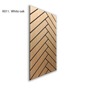 Acoustic wall panel with self-adhesive backing in light oak finish