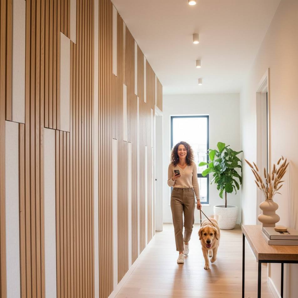 acoustic wall panels in hallway improving sound comfort and reducing echo