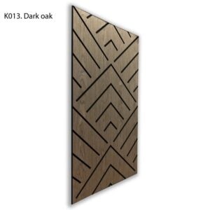 Acoustic wall panel with self-adhesive backing in dark oak finish