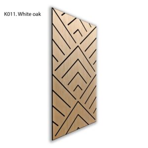 Acoustic wall panel with self-adhesive backing in light oak finish
