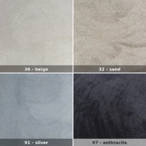 aurora-color-selection-4-colors Aurora soundproofing rug four colour swatches: 36 beige, 32 sand, 91 silver, 97 anthracite