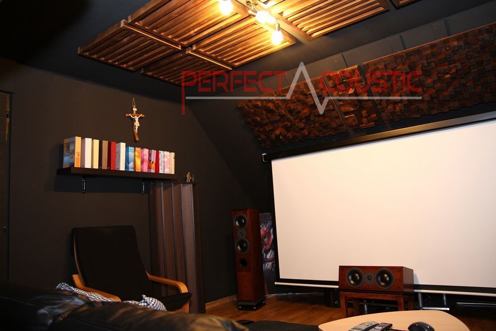 cinema room acoustics design with acoustic absorbers - 