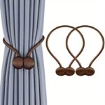 coffee-colored magnetic curtain tieback with woven rope design