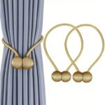 gold magnetic curtain tieback with decorative braided rope