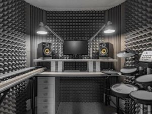 noise insulation acoustic sponge in black in a studio