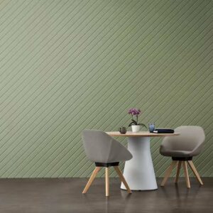 striped sound absorbing panels on walls with self-adhesive backing