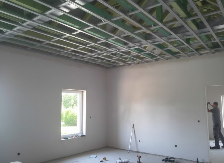 Metal frame structure for suspended ceiling sound insulation